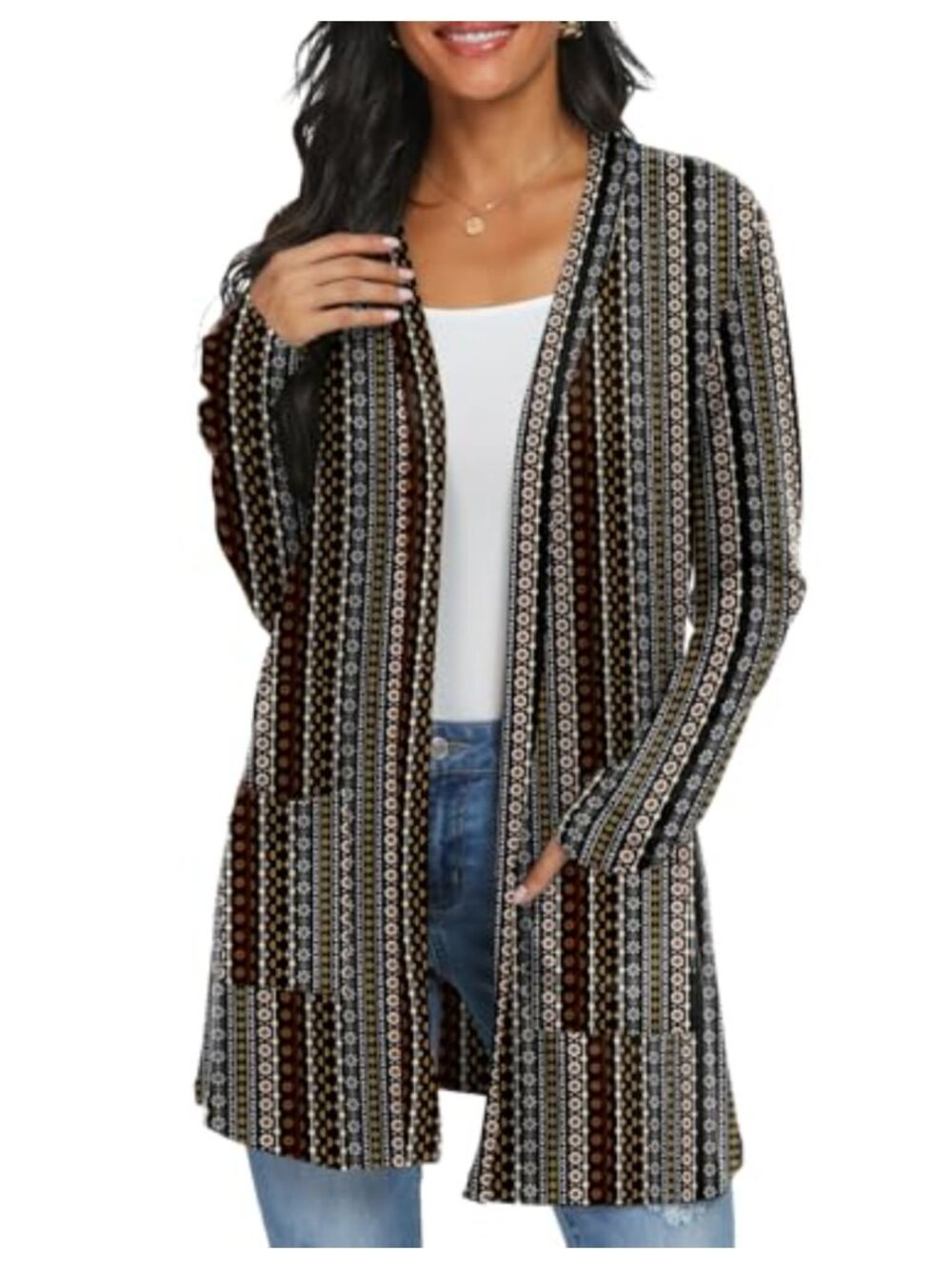 Womens Lightweight Open Front Cardigan with Pockets Long Sleeve
